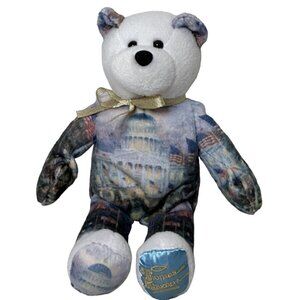 Limited Treasures 2003 Patriotic Teddy Bear With US Capitol Print & Gold Bow